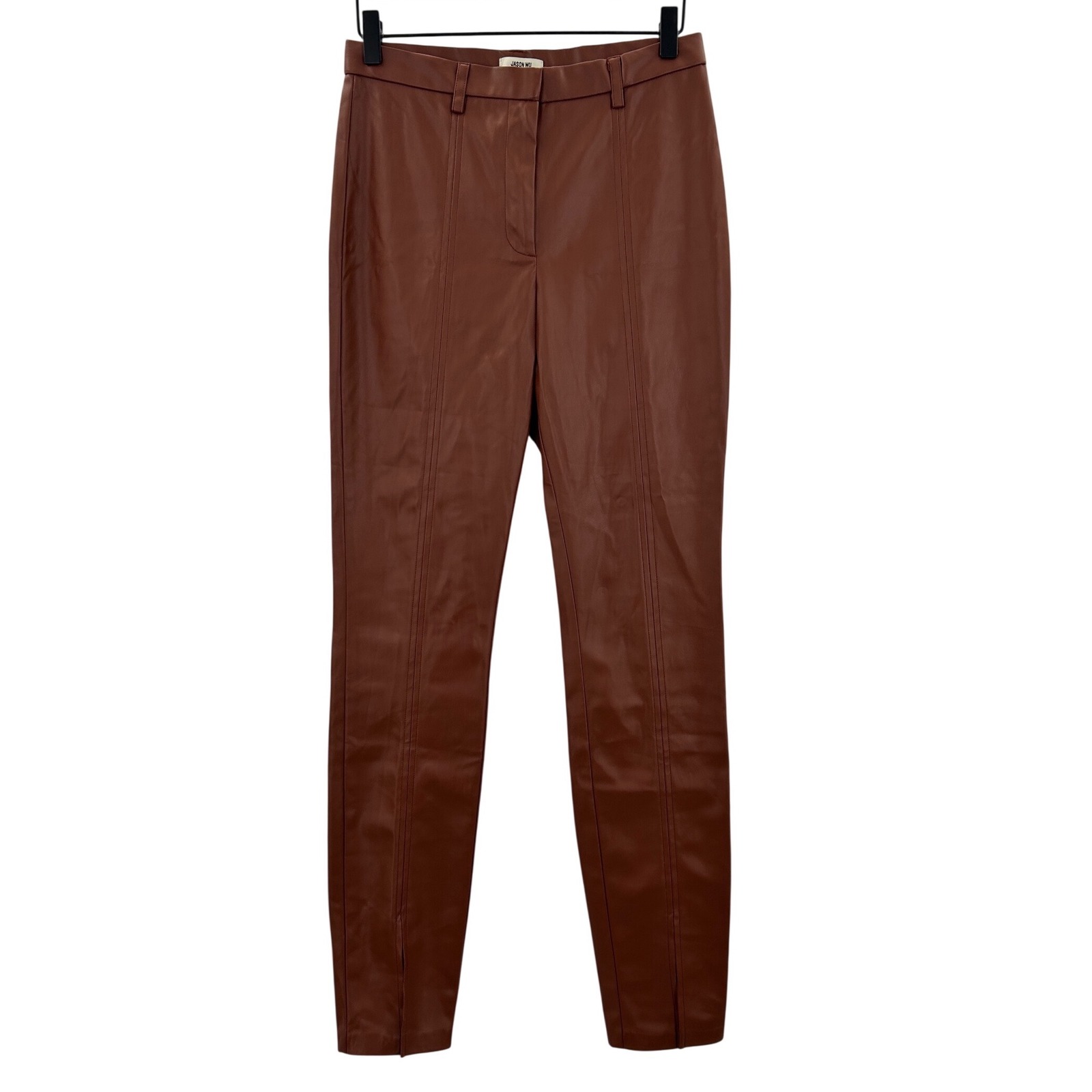 Jason Wu Nwot Brown Faux Leather Skinny Pants Womens S Seam Detail Ankle Slit